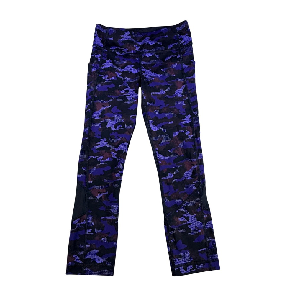Lululemon Womens Run Times Crop Camo Mesh Pockets 4 Purple Athletic Leggings‎